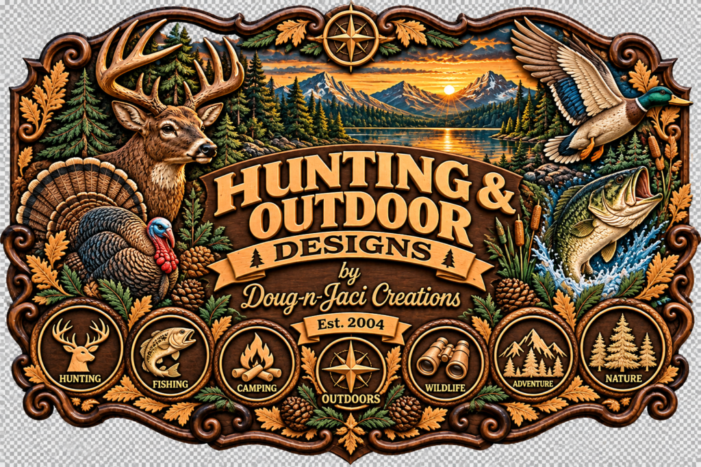 carved hunting and outdoor wilderness sign